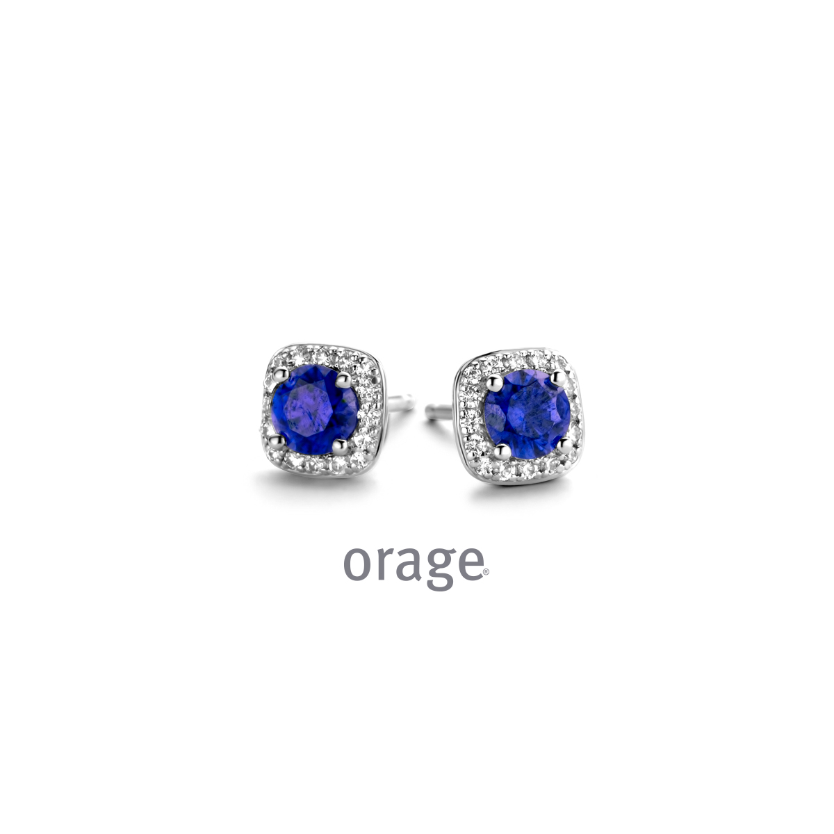 Orage oorstekers zilver entourage blauw