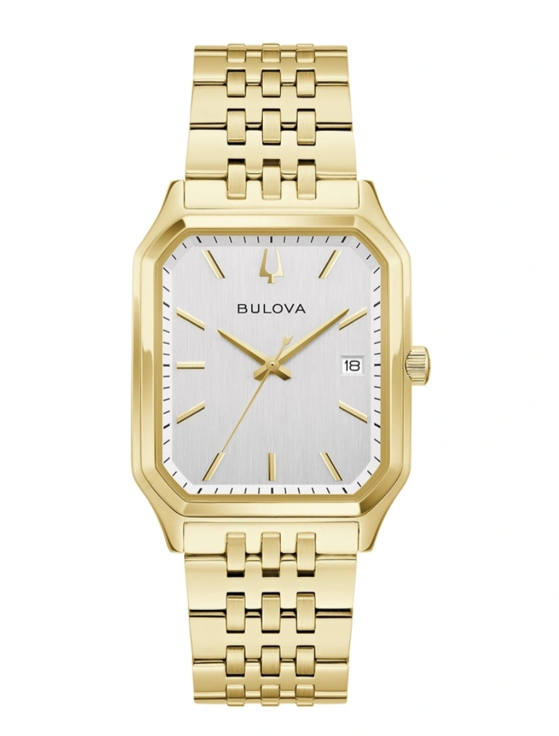 De Bulova 97B236 &ldquo;We Are All Here&rdquo; is een elegant herenhorloge uit de Classic collectie, ontworpen als eerbetoon aan de legendarische artiest Tony Bennett. Het horloge heeft een karakteristieke rechthoekige kast van 32 mm met een luxe goudkleurige afwerking en een stijlvol zilverkleurig wijzerblad met goudkleurige details. De secondewijzer is ge&iuml;nspireerd op het kenmerkende pochet van Tony Bennett. Het betrouwbare quartz uurwerk beschikt over een datumaanduiding en wordt beschermd door krasbestendig saffierglas. Met de verfijnde uitstraling en bijzondere details is dit een uniek horloge voor liefhebbers van klassieke elegantie.