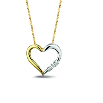 Bicolor gouden hart hanger met 3x diamant 0.040crt