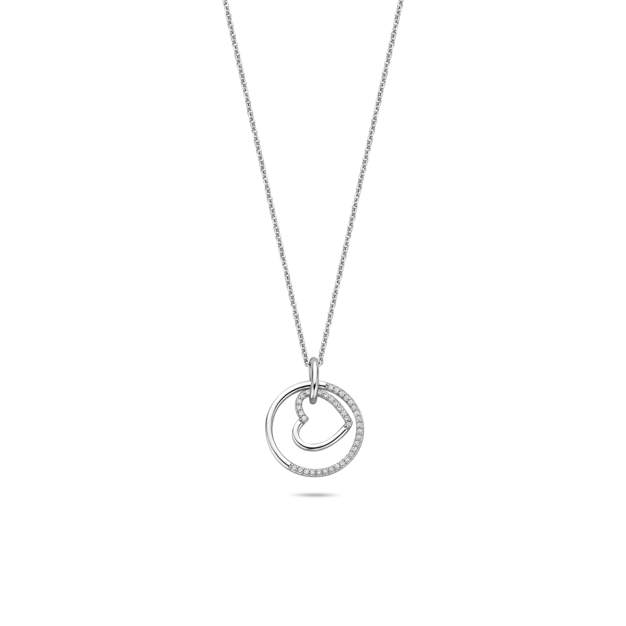 RDL Zilveren collier met hanger; open rondje met hartje erin, zirkonia