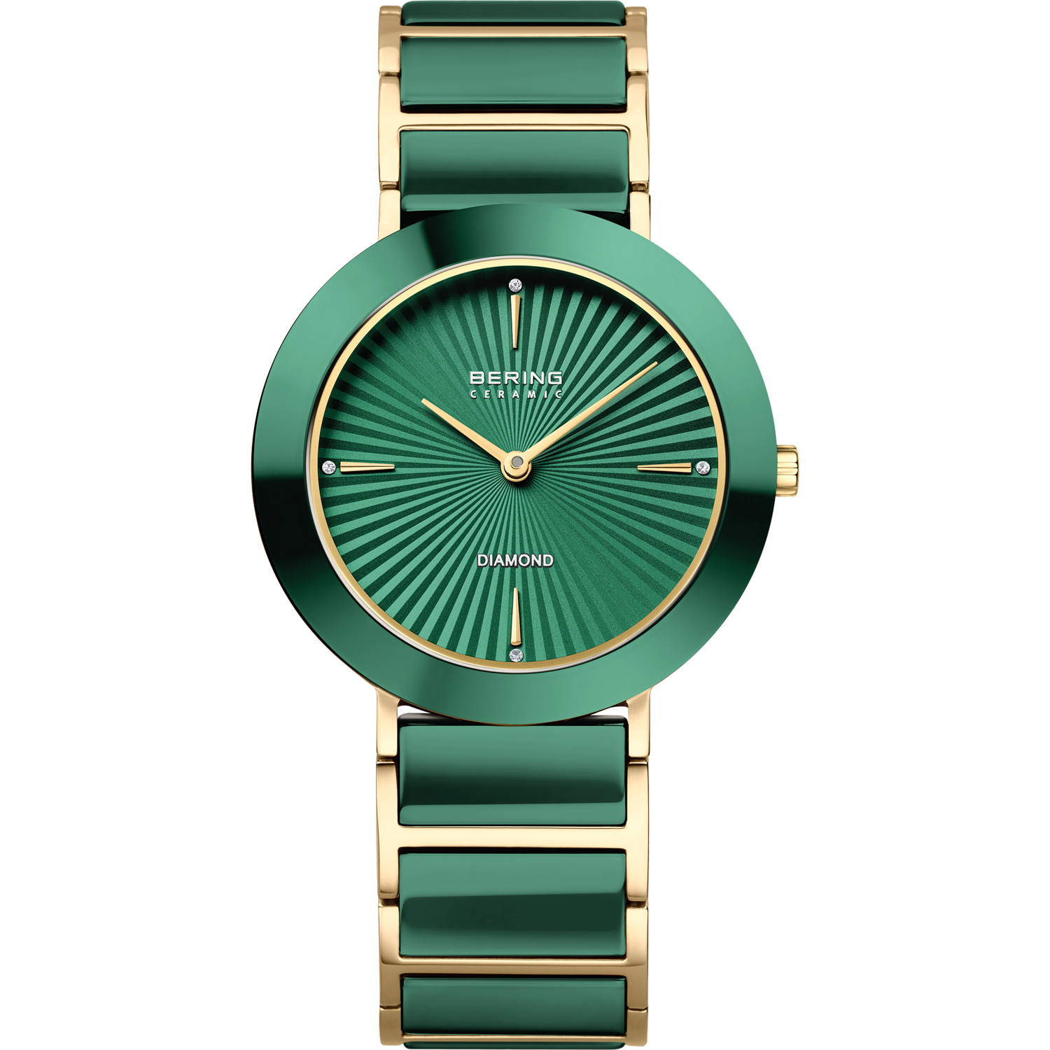 De BERING dameshorloge, heeft een stijlvolle groene keramische band met een diamantaccent. Het saffierglas biedt optimale krasbestendigheid. Met 3 jaar garantie is dit horloge de perfecte keuze voor dagelijks gebruik of speciale gelegenheden. Draag het met zowel casual als formele outfits voor een elegante look elke dag.