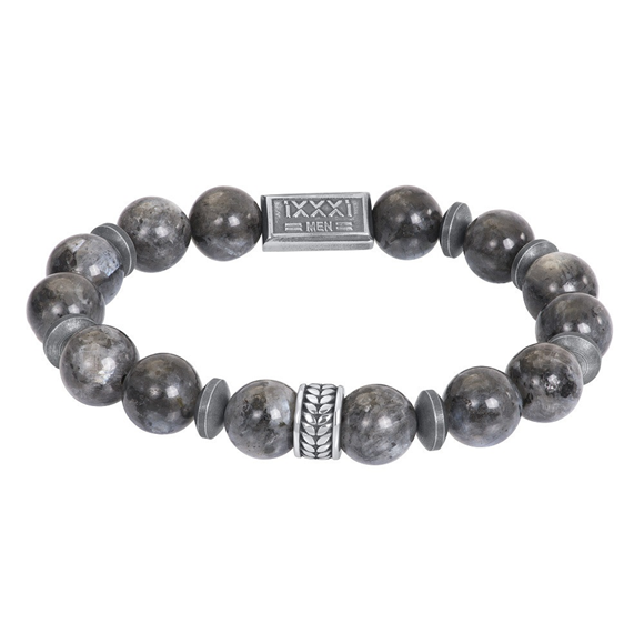 De iXXXi Men armband Jasper bestaat uit een combinatie van stainless steel in de kleur antiek en kralen in de kleur gem&ecirc;leerd grijs. De bracelet Jasper is een kralenarmband met verschillende soorten kralen in de kleur grijs. De ronde kralen zijn groter dan je gewend bent bij onze iXXXi Men kralenarmbanden, hierdoor extra speciaal. In het midden van de armband bevindt zich een langwerpig stalen detail in de kleur antiek zilver met het iXXXi Men logo erop gegraveerd. De iXXXi herenarmband Jasper is verkrijgbaar in de maten M (19,5 - 20) en L (21,5 - 22). Mix en match met verschillende armbanden uit de iXXXi Men collectie en maak zo jouw look compleet!