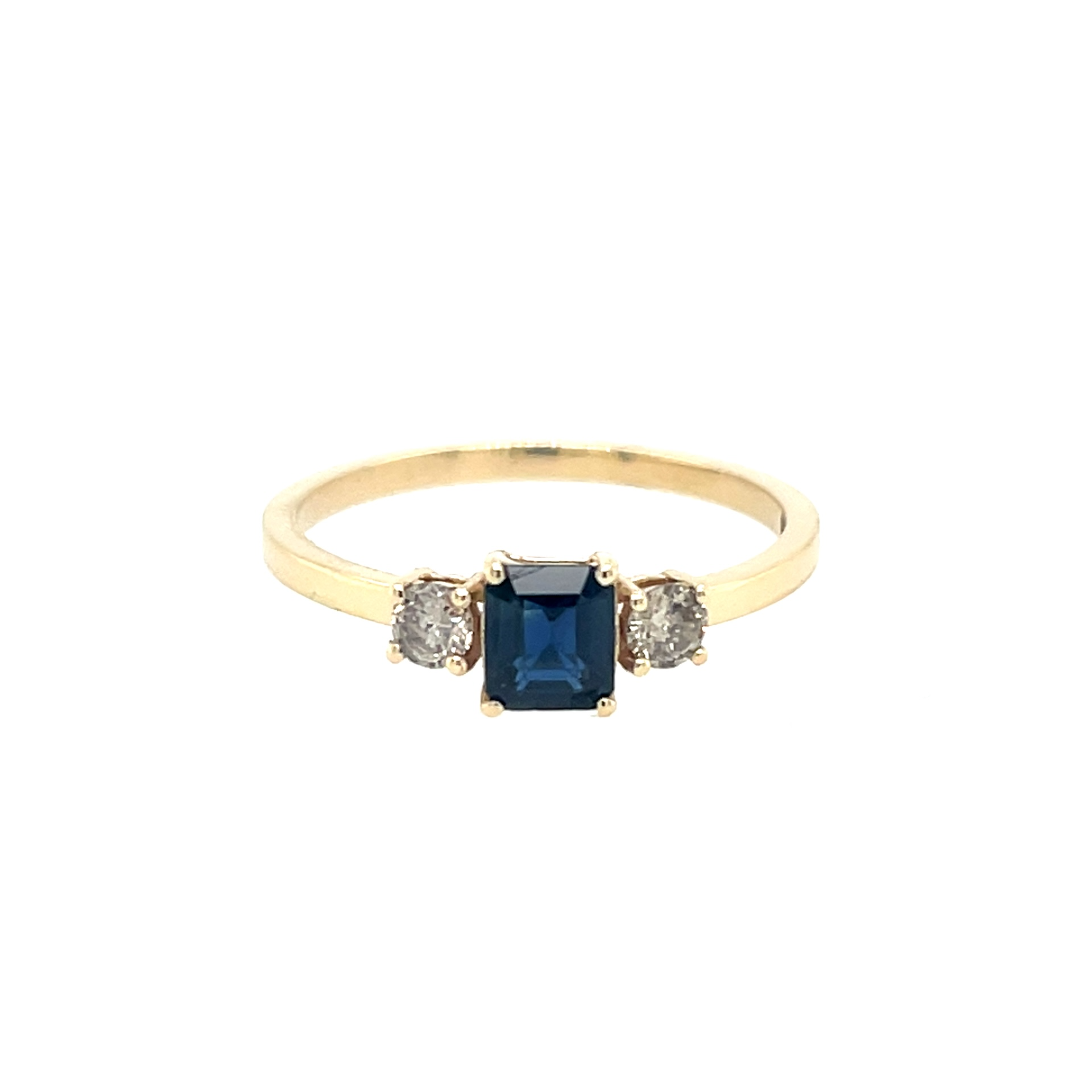 14kt gouden ring met saffier en diamanten