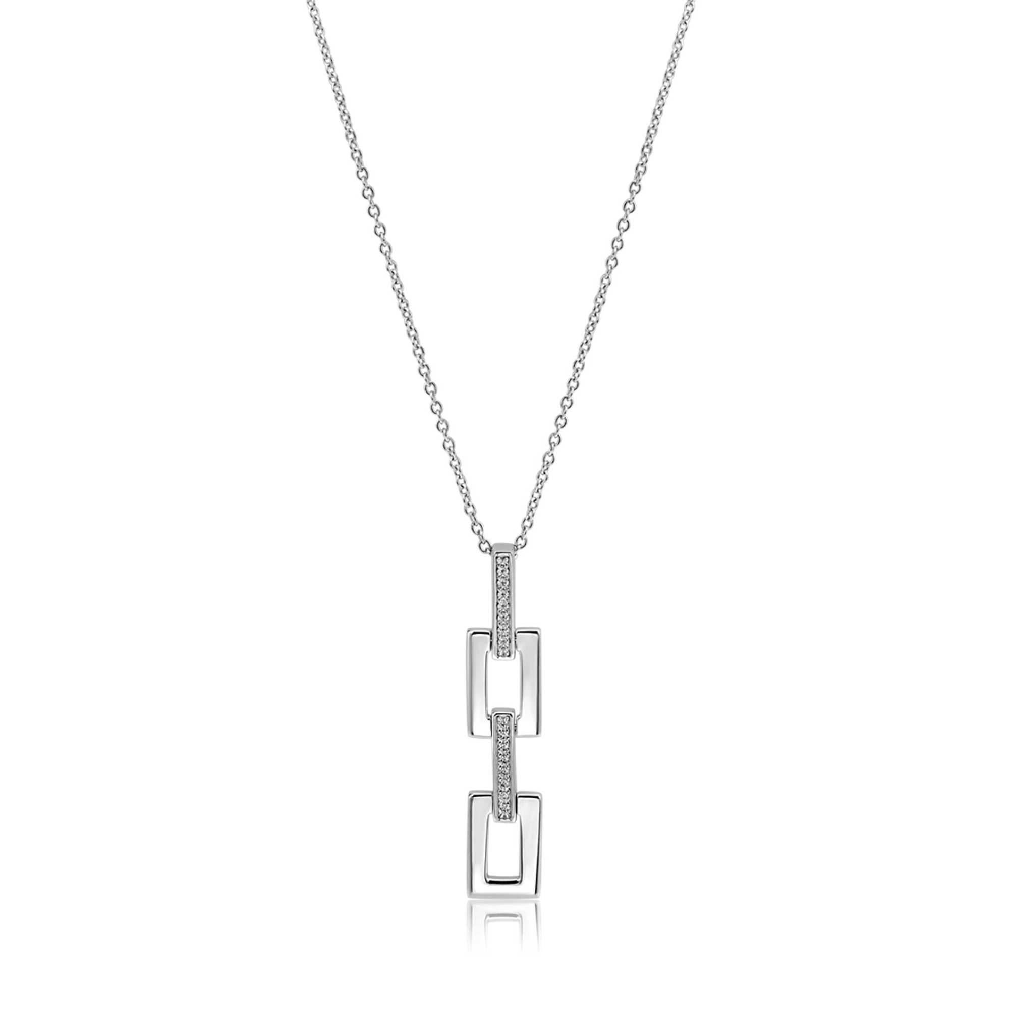 45cm Mart Visser by ZINZI zilveren ketting inclusief strakke rechthoekige hanger 39mm, bezet met witte zirkonia's MVC27De Mart Visser ZLV collier, modelnummer MVC27, is een elegant sieraad van onbepaald merk. Gemaakt van 925 sterling zilver, straalt deze zilverkleurige ketting eenvoud en stijl uit. Het tijdloze ontwerp past perfect bij zowel formele als casual outfits. Draag hem solo voor een subtiele uitstraling of combineer met andere sieraden voor een opvallende look.