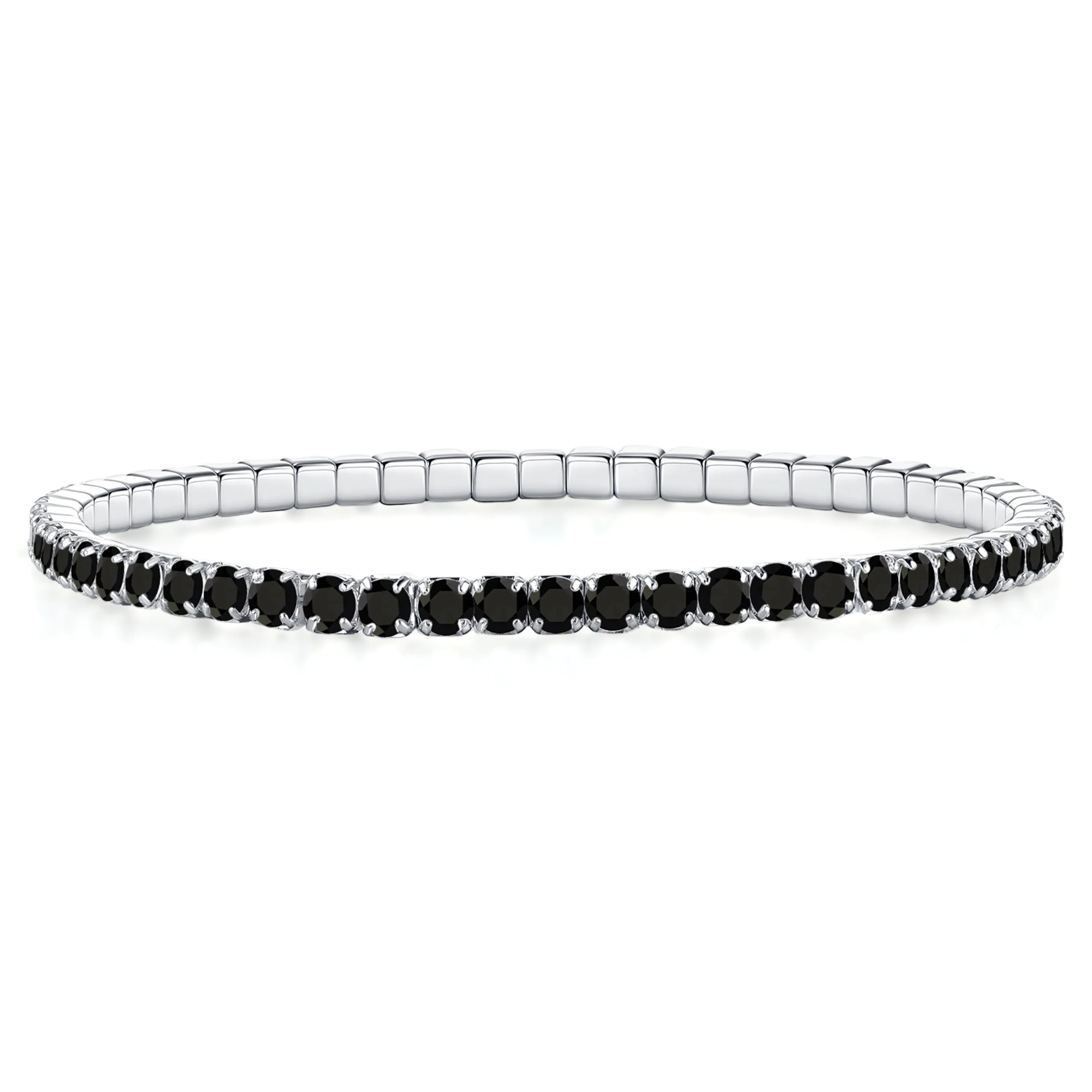 Laat je pols stralen met deze exclusieve zilveren tennisarmband van Gisser (ST2.5Z). Dit elegante sieraad is rondom met de hand bezet met intens glanzende, zwarte zirkonia-stenen langs een hoogglans gepolijste ketting van 925 sterling zilver. Een schitterende armband met een gedurfde, mysterieuze en uiterst luxe uitstraling. Perfect als modern cadeau of als tijdloos dagelijks statement.