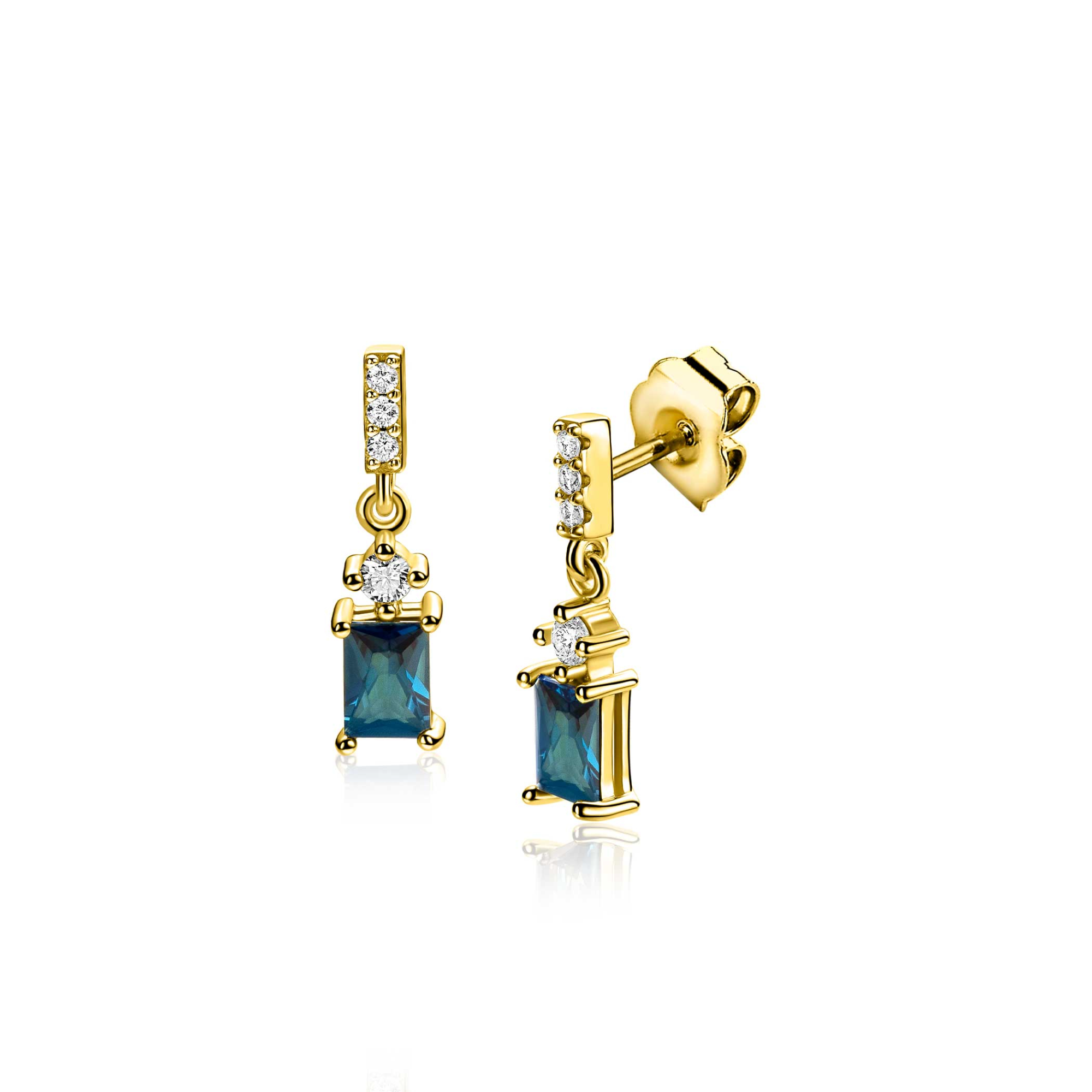 De ZINZI ZIO2896 oorstekers zijn verfijnde juwelen die kenmerken zoals geel verguld zilver, blauwe baguette-stenen en schitterende zirkonia bevatten. Deze elegante oorstekers geven elke outfit een stijlvolle touch. Combineer met opgestoken haar of een elegante avondjurk voor een chique uitstraling. Perfect voor zowel dagelijks gebruik als speciale gelegenheden.