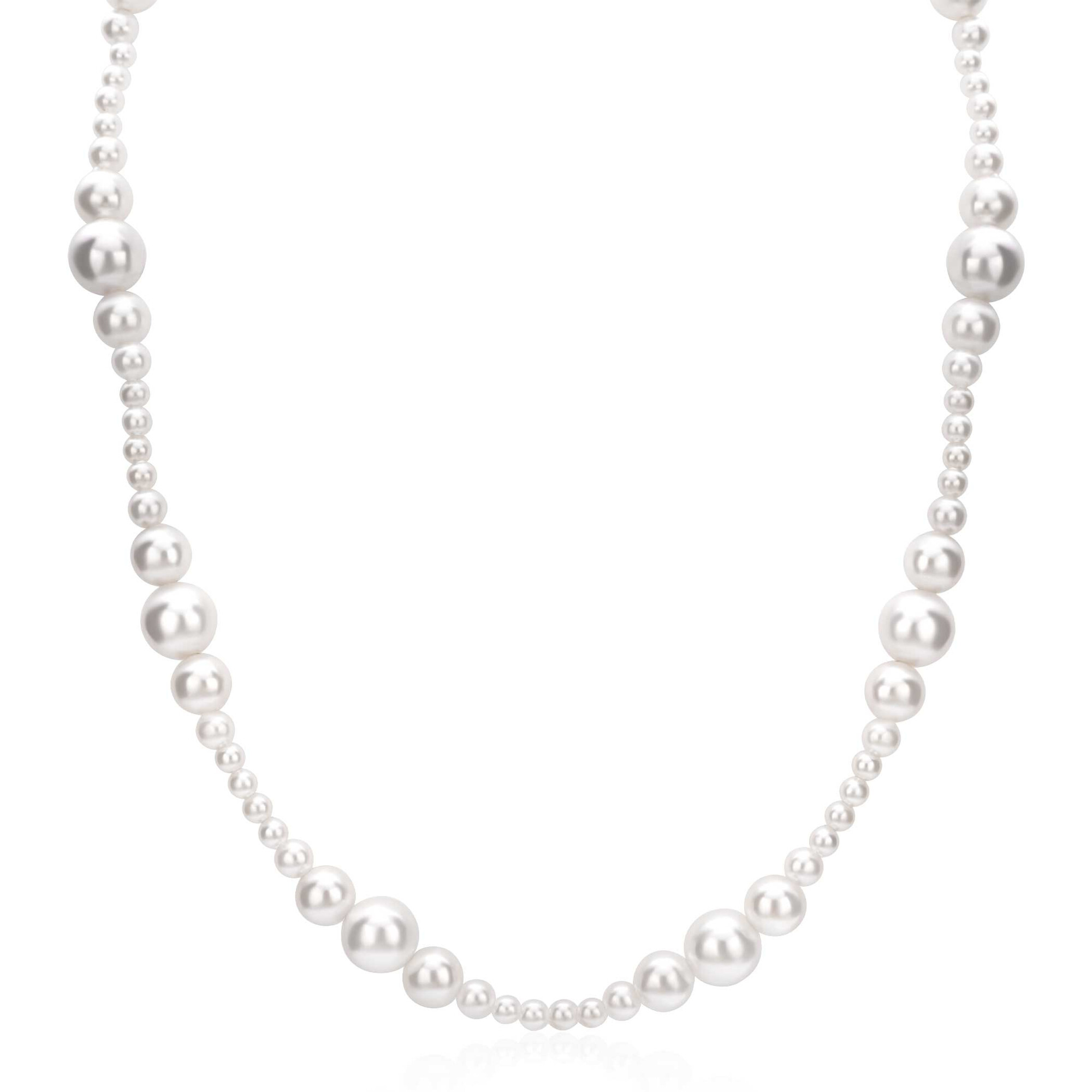 ZINZI gold plated zilveren ketting 45cm met glanzende witte parels in verschillende groottes. De speelse opbouw zorgt voor een elegante en moderne uitstraling. De lengte van de ketting is verstelbaar van 42cm tot 45cm. Vervaardigd van eerste gehalte zilver (925) en extra geelverguld.