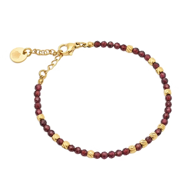 Das Blumenkind Armband vergoldet Granat, Modellnummer BGB43GOPU, besticht als elegantes Schmuckst&uuml;ck einer unbekannten Marke. Mit seinem vergoldeten Finish und dem tiefroten Granat strahlt es zeitlose Sch&ouml;nheit aus. Tragen Sie dieses Armband als Highlight allein oder kombinieren Sie es mit anderen Accessoires f&uuml;r einen stilvollen Look. Perfekt f&uuml;r besondere Anl&auml;sse und den t&auml;glichen Glamour.