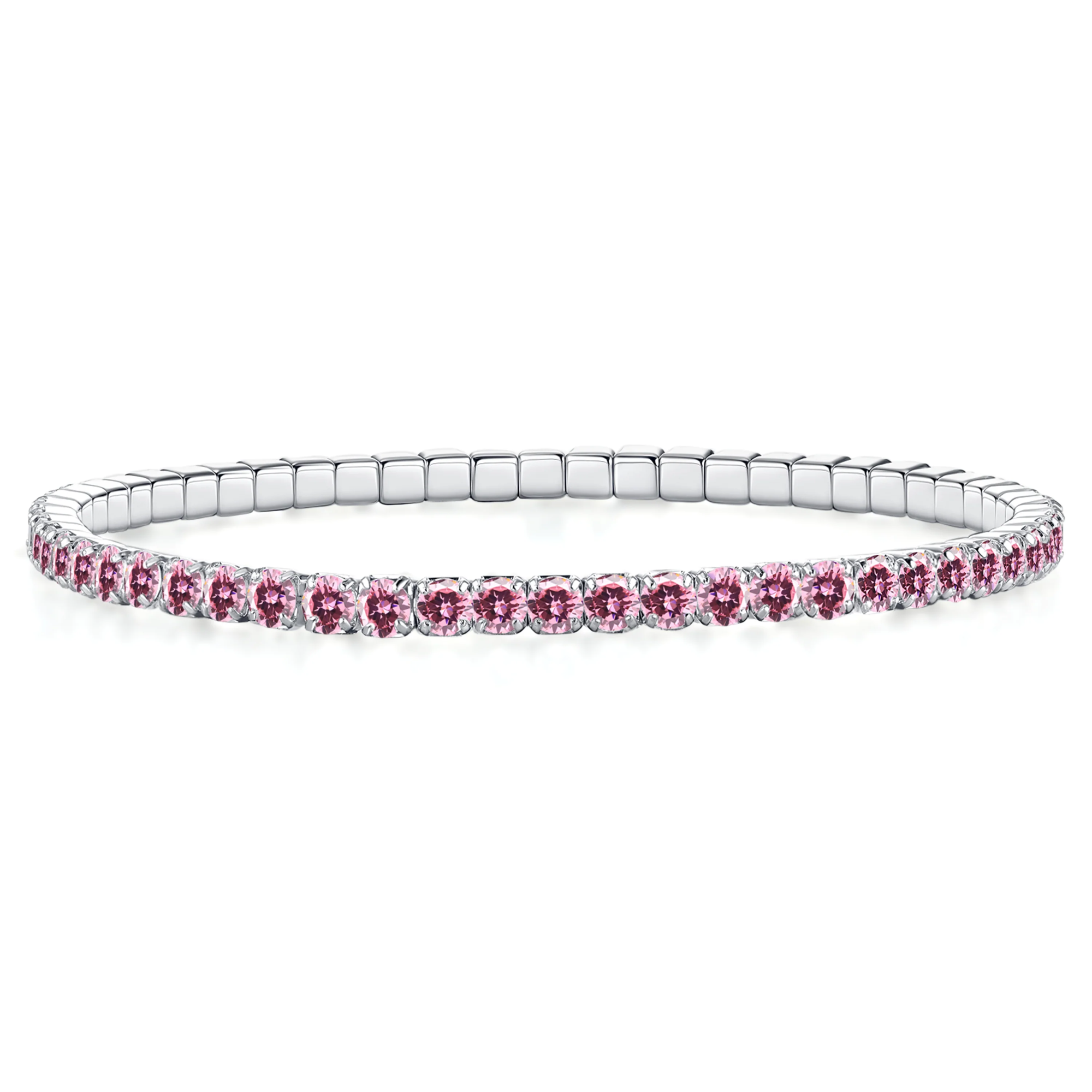 eef je outfit een vrolijke, kleurrijke en chique touch met de exclusieve Colorful Tennis Bracelet Pink van Gisser Jewels. Deze prachtige stretch tennisarmband is vervaardigd uit hoogwaardig gerecycled 925 sterling zilver en afgewerkt met een glanzende rodiumlaag. De armband is met de hand bezet met fonkelende, helderroze zirkonia steentjes die zorgen voor een schitterend effect rond je pols. Dankzij het comfortabele en flexibele stretch-ontwerp sluit de armband altijd perfect aan.