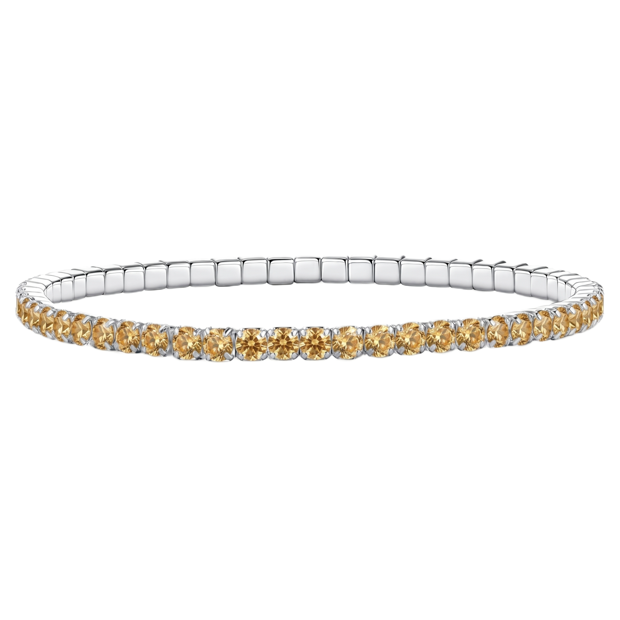 Geef je outfit een warme, luxe en chique touch met de exclusieve Colorful Tennis Bracelet Champagne van Gisser Jewels (ST2.5CP-16). Deze prachtige stretch tennisarmband is vervaardigd uit hoogwaardig gerecycled 925 sterling zilver en afgewerkt met een glanzende rodiumlaag. De armband is met de hand bezet met fonkelende, champagnekleurige zirkonia steentjes die zorgen voor een schitterend effect rond je pols. Dankzij het comfortabele en flexibele stretch-ontwerp met een lengte van 16 cm sluit de armband altijd perfect aan.