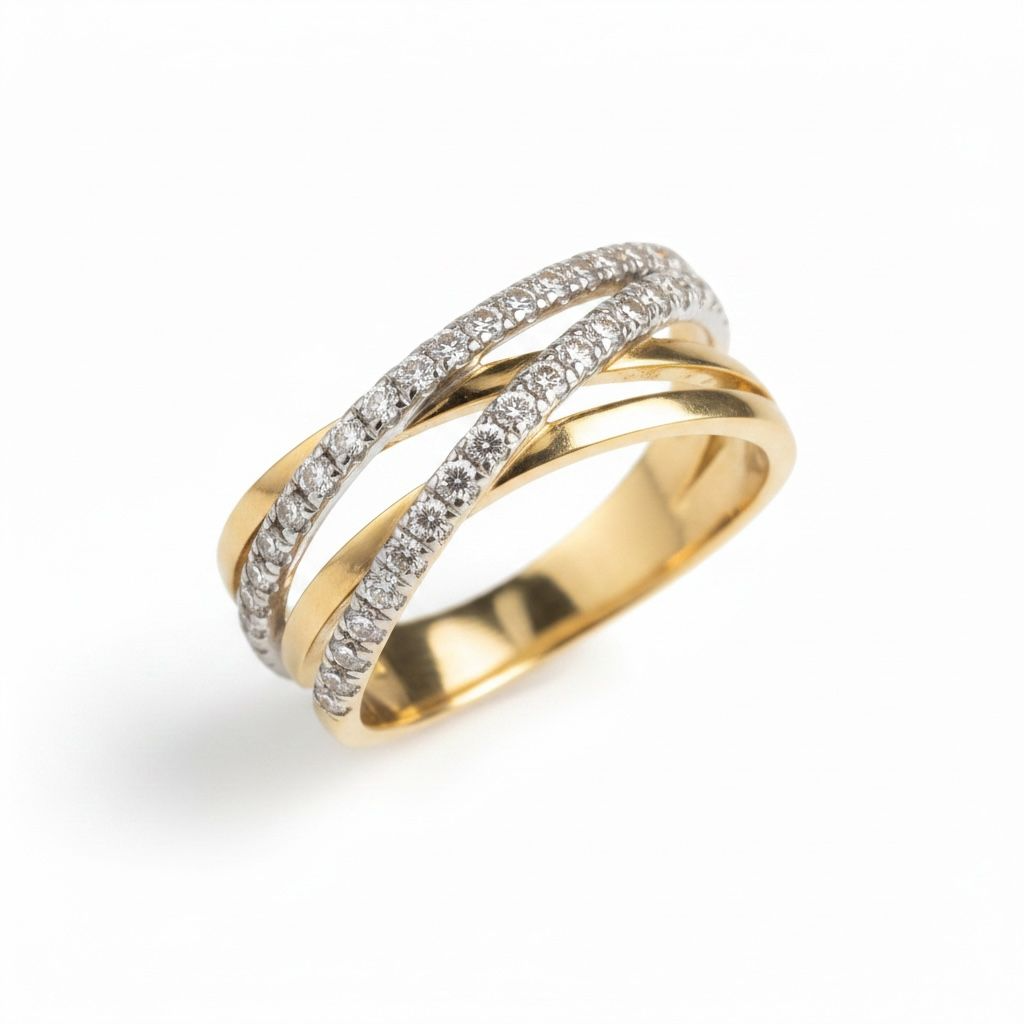 14 karaats bicolor ring met diamant van totaal 0,252 Caraat.