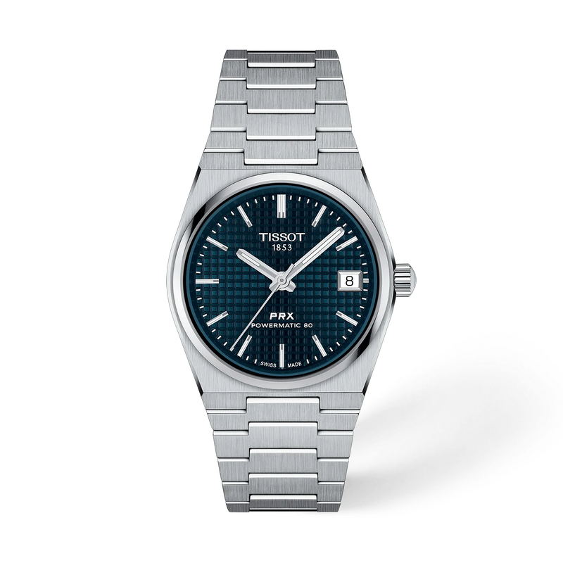 De Tissot PRX T1372071104100 is een automatische, analoge polshorloge met Zwitserse beweging. Het heeft een zilverkleurige roestvrijstalen kast van 35 mm met saffierglas en een blauwe wijzerplaat met strepen. Waterdicht tot 10 ATM. Draag het horloge met een elegante of casual outfit voor een stijlvolle uitstraling. Ideaal voor dagelijks gebruik. 