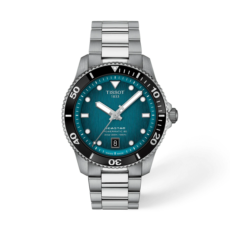 De Tissot Seastar T1208071109100 is een stijlvolle analoge polshorloge met automatische Zwitserse beweging. Kenmerken: roestvrijstalen kast en band, saffierglas, groene wijzerplaat, waterdicht tot 30 bar, anti-allergisch en nikkelvrij. Beste draagwijze: combineer met zowel formele als casual outfits voor een veelzijdige en elegante look. Gewicht: 148g, kastgrootte: 40mm.