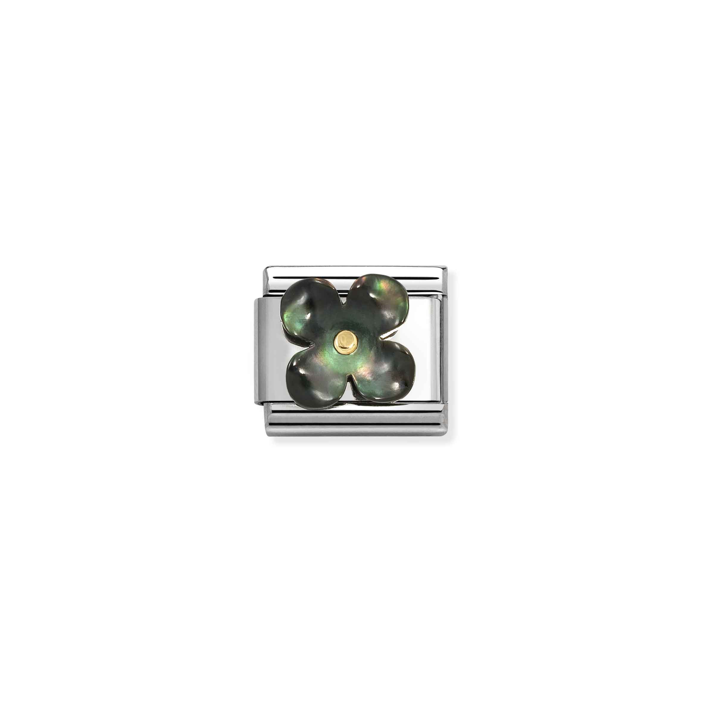 NOMINATION COMPOSABLE CLASSIC STONE SYMBOLS FLOWER MOTHER OF PEARL BLACK