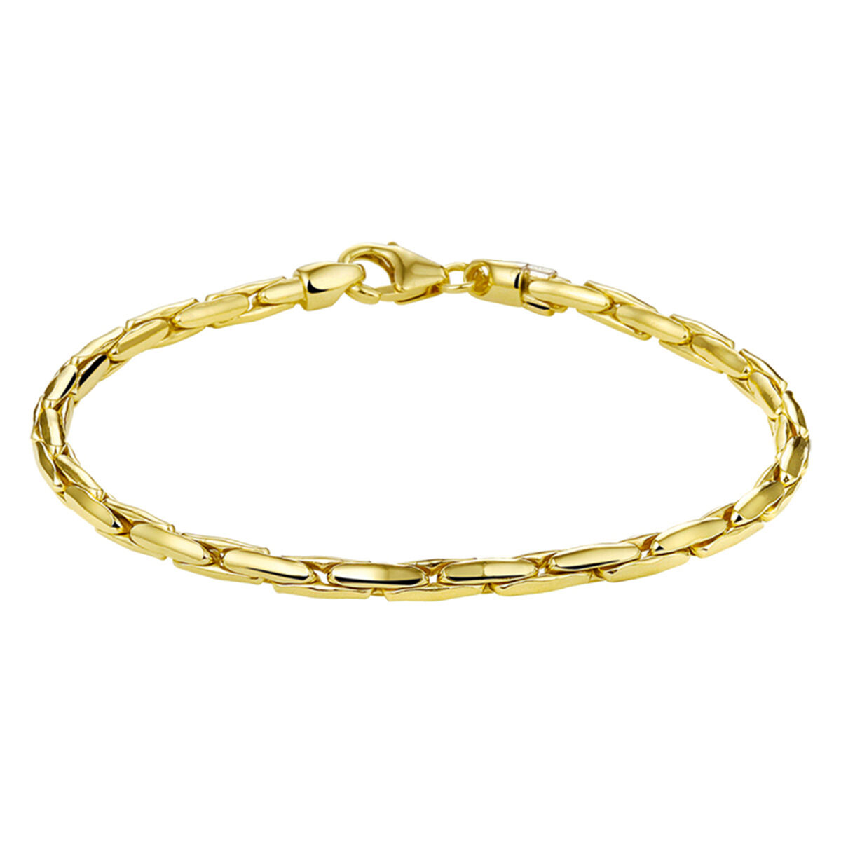9k Geel kleurige armband met een kern van 925 zilver. De armband heeft een lengte van 19cm. De schakelbreedte is 3.0mm.
