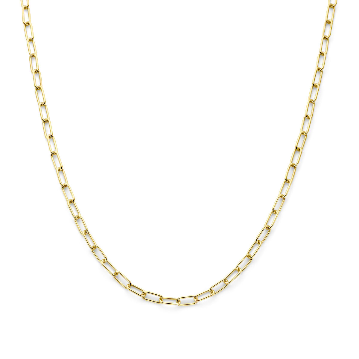 9k Geel kleurig collier met een kern van 925 zilver. Het collier heeft een schakelbreedte van 4,7mm en een draaglengte van 45cm. Uitgevoerd met karabijnsluiting.
