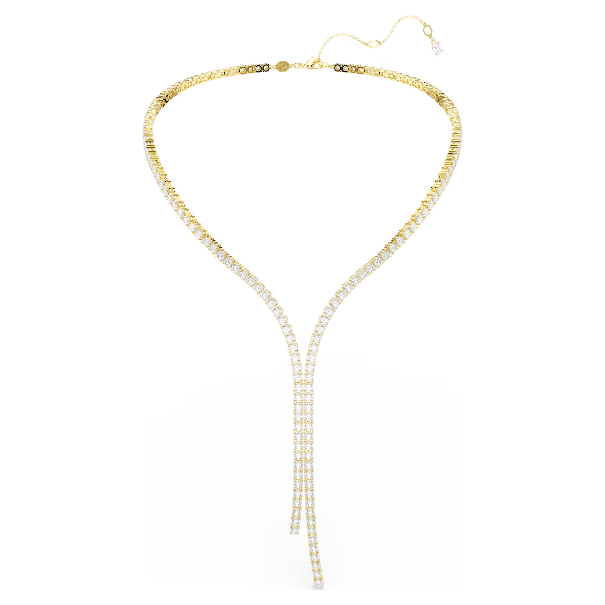 Deze glinsterende Y-ketting omhult je look met een dramatische streng van heldere Swarovski Zirkonia. Een opvallend sieraad dat je nog meer laat stralen en de finishing touch is voor elke uitdossing. Ge&iuml;nspireerd door de organische perfectie van de helix, is Matrix een verfijnd en elegant DNA-ontwerp dat een onverwachte vloeiendheid laat zien dankzij de grenzeloze savoir-faire van Swarovski.

Artikelnr.: 5750601
Collectie:  Matrix
Lengte (minimum - maximum): 36 - 43 cm
Breedte: 0.4 cm
Y Lengte motief: 11 cm
Materiaal:  18k gouden afwerking, Cubic zirconia
Kleur:  Wit
Type sluiting:  Karabijn