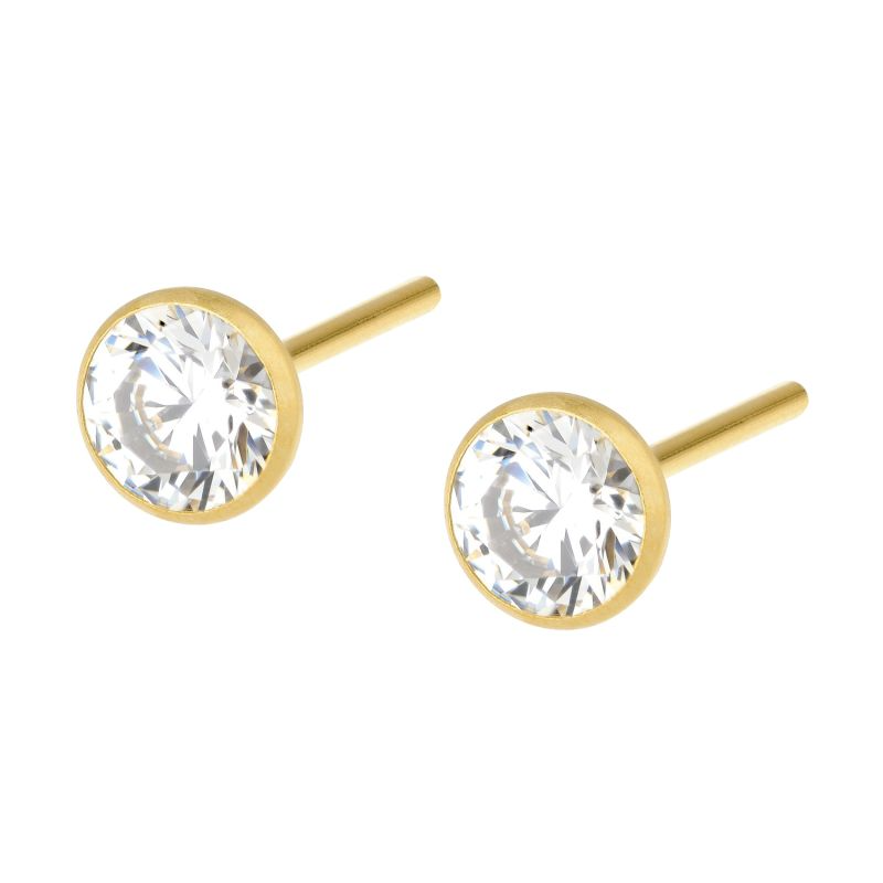 Ernstes Design Ohrringe Ref.-Nr.: E465.WH  Vergoldet/- Edelstahl, gold 2 Zirkonia  Brillantschliff 