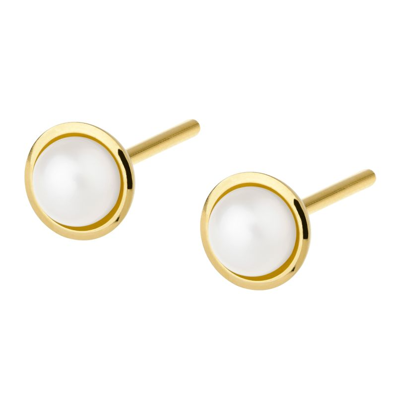 Ernstes Design Ohrringe Ref.-Nr.: E477  Vergoldet/- Edelstahl, gold 2 S&uuml;&szlig;wasser Zuchtperle 5,0-5,5 mm Wei&szlig; Rund