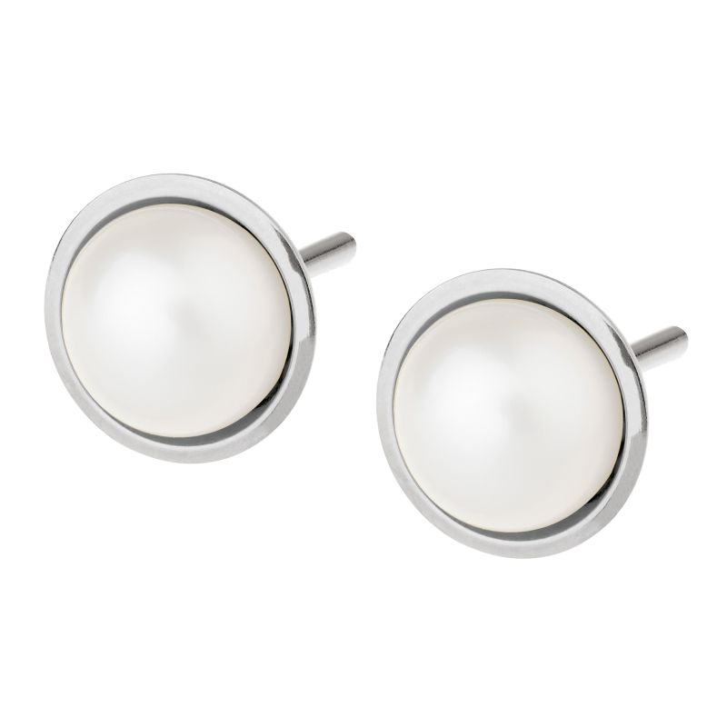 Ernstes Design Ohrringe Ref.-Nr.: E479 EST/- Edelstahl, Silber 2 S&uuml;&szlig;wasser Zuchtperle 6,0-6,5 mm Wei&szlig; Rund