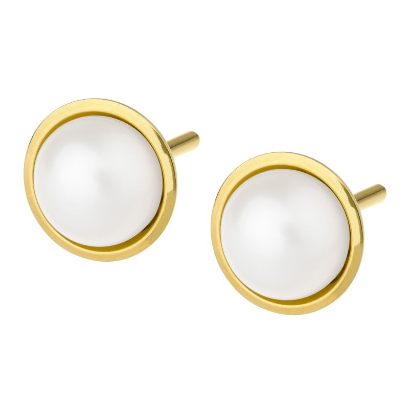 Ernstes Design Ohrringe Ref.-Nr.: E480 EST/- Edelstahl, gold 2 S&uuml;&szlig;wasser Zuchtperle 6,0-6,5 mm Wei&szlig; Rund