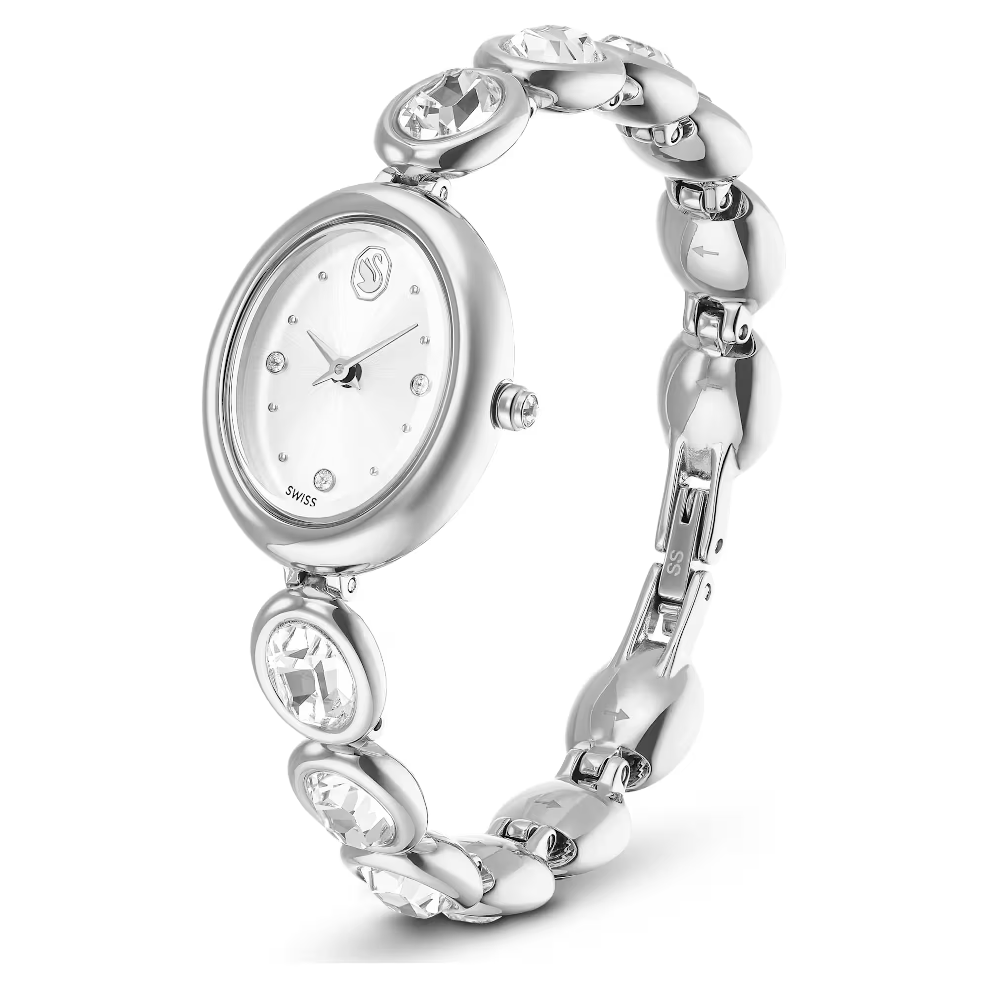 Dit horloge van 25 mm x 21 mm heeft een van de meest eigentijdse vormen uit de horlogewereld en combineert een moderne elliptische look met een meesterschap van licht. De strakke ovale kast is gemaakt van edelstaal en wordt gecombineerd met een zonnewijzerplaat en een verstelbare armband met acht gefacetteerde kristallen. Dit Swiss Made-horloge is een veelzijdige keuze voor uw look van 's ochtends vroeg tot 's avonds laat, zorgt voor eindeloze schitteringen en is waterbestendig tot 50 m.

Artikelnr.: 5740826
Collectie:  Imber
Grootte van de kast: 25 x 21 mm
Dikte van de kast: 6 mm
Draaglengte band (minimaal - maximaal): 15 - 21 cm
Bandbreedte: 1 cm
Materiaal:  Kristallen, Roestvrij staal
Kleur:  Wit
Type sluiting:  Vouwbare sluiting
Materiaal van de band:  Kristallen
Gemaakt in:  Zwitserland
Mechanisme:  Kwarts