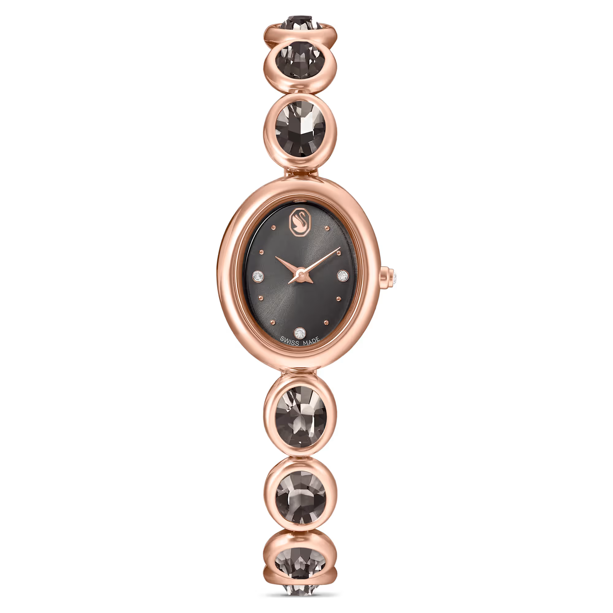 Beschrijving
Dit horloge van 25 mm x 21 mm heeft een van de meest eigentijdse vormen uit de horlogewereld en combineert een moderne elliptische look met een meesterschap van licht. De strakke ovale kast is gemaakt van edelstaal met een ros&eacute;goudkleurige afwerking en wordt gecombineerd met een greige zonnewijzerplaat en een verstelbare armband met acht gefacetteerde greige kristallen. Dit Swiss Made-horloge is een veelzijdige keuze voor uw look van 's ochtends vroeg tot 's avonds laat, zorgt voor eindeloze schitteringen en is waterbestendig tot 50 m.

Artikelnr.: 5754814
Collectie:  Imber
Grootte van de kast: 25 x 21 mm
Dikte van de kast: 6 mm
Draaglengte band (minimaal - maximaal): 15 - 21 cm
Bandbreedte: 1 cm
Materiaal:  Kristallen, Ros&eacute;goudkleurig PVD, Roestvrij staal
Kleur:  Zwart
Type sluiting:  Vouwbare sluiting
Materiaal van de band:  Kristallen
Gemaakt in:  Zwitserland
Mechanisme:  Kwarts