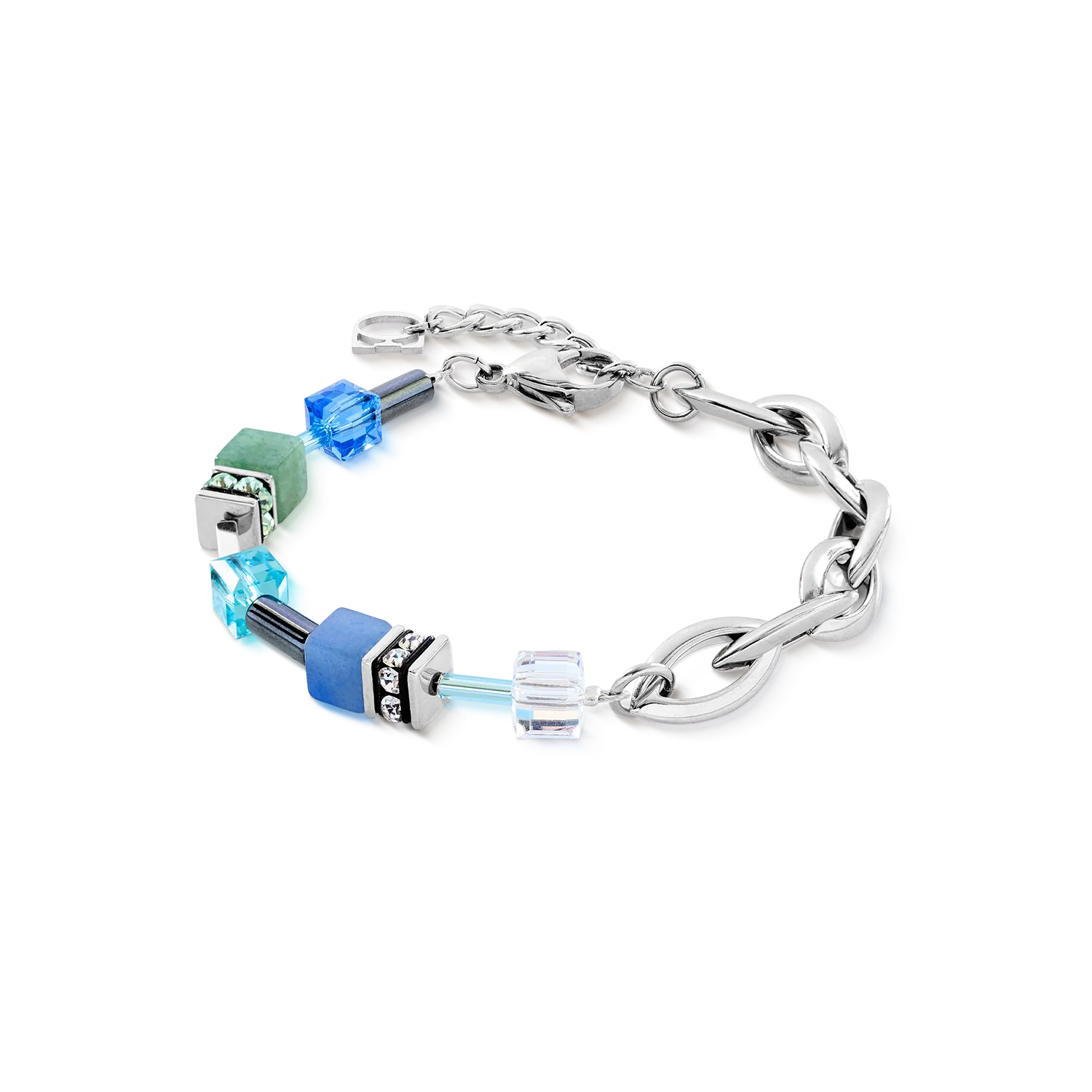 Coeur de Lion staal met blauw/ groen  armband 4524/30-0705