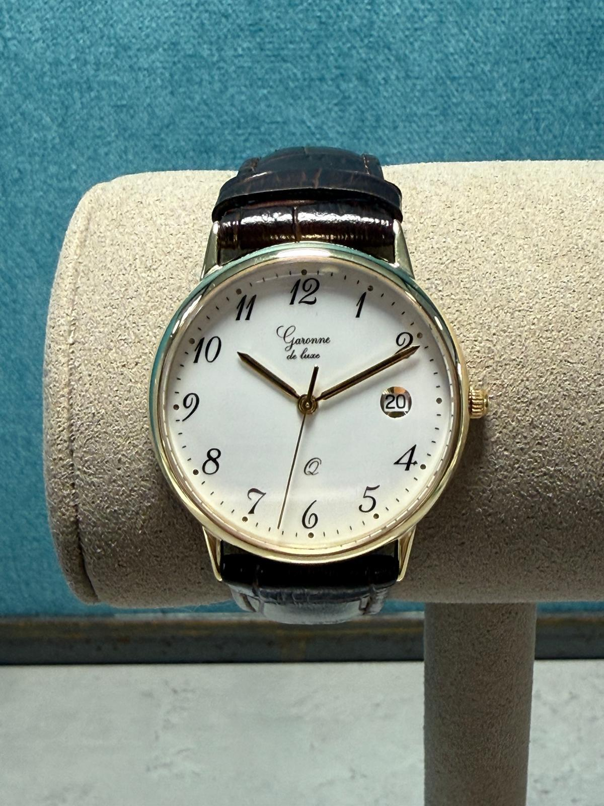 Gouden heren horloge bruin lederen band