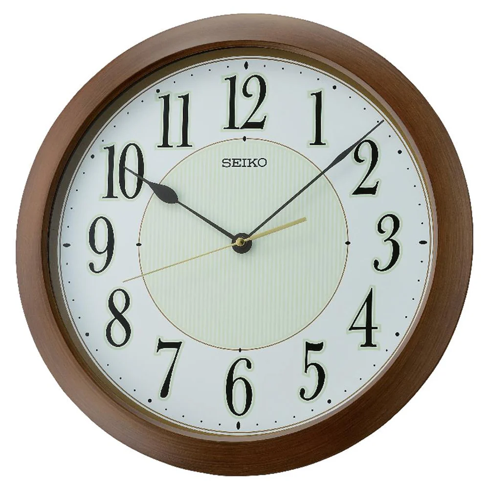 Seiko wandklok met geruisloze secondewijzer en lichtgevende wijzerplaat.
Inclusief batterij.