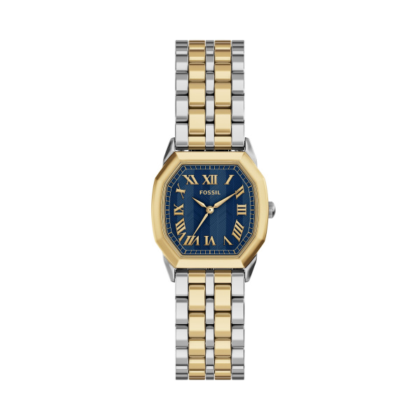 Fossil dames pols horloge staal met stalen band bicolor model ES5480 uit de Harlow Collectie. 3 atm waterdicht.