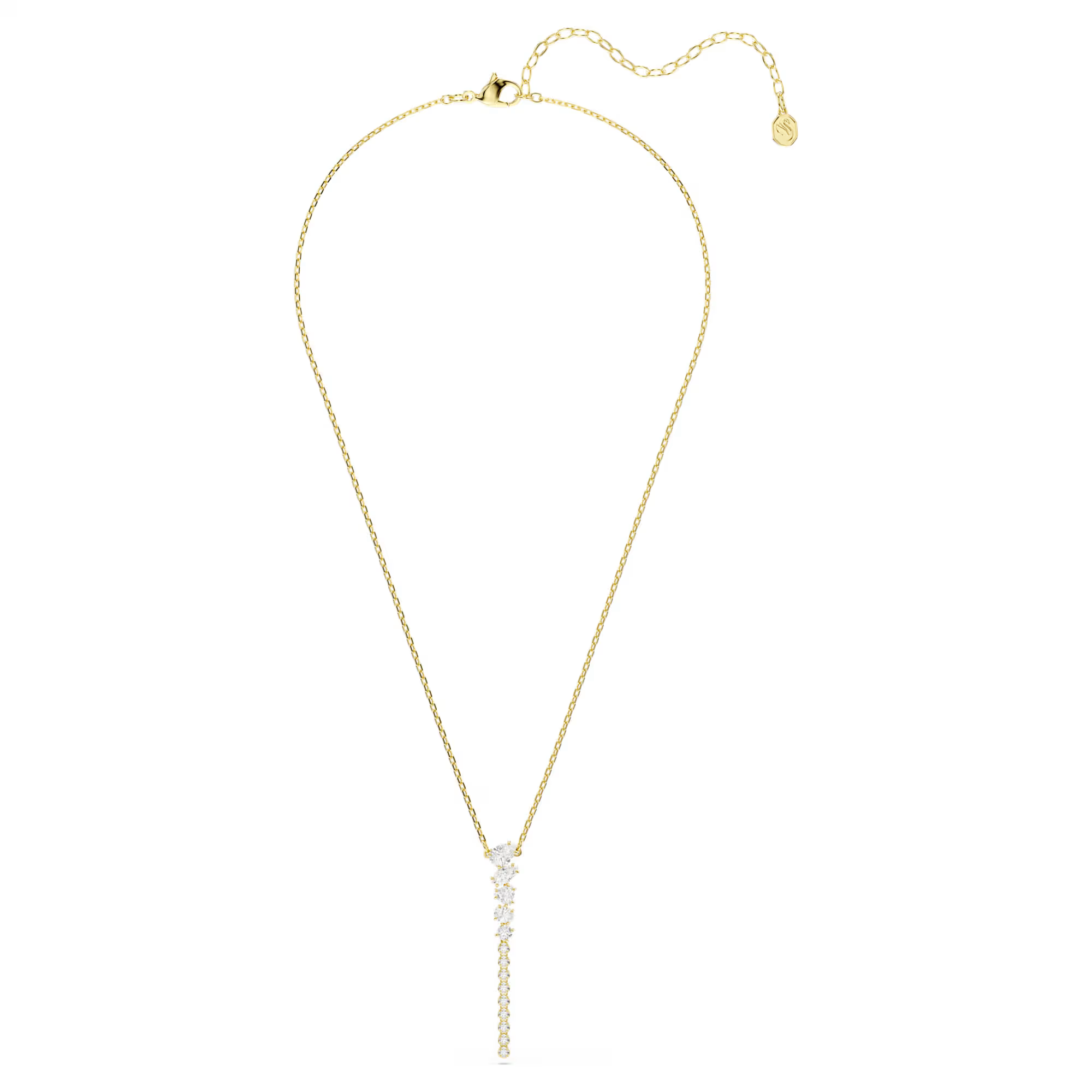 Met een lange streng Swarovski Zirkonia in verschillende formaten maakt deze Y-vormige ketting van elke gewone look iets bijzonders. Maak het effect nog verheffender door hem te combineren met de bijpassende oorbellen. De oogverblindende sieraden van Mesmera combineren klassieke silhouetten met een fascinerende verfijning, wat zorgt voor unieke, persoonlijke looks die altijd een statement maken.

Artikelnr.: 5747997
Collectie:  Mesmera
Lengte (minimum - maximum): 38 - 45 cm
Breedte: 0.7 cm
Y Lengte motief: 4.3 cm
Materiaal:  18k gouden afwerking, Cubic zirconia
Kleur:  Wit
Type sluiting:  Karabijn