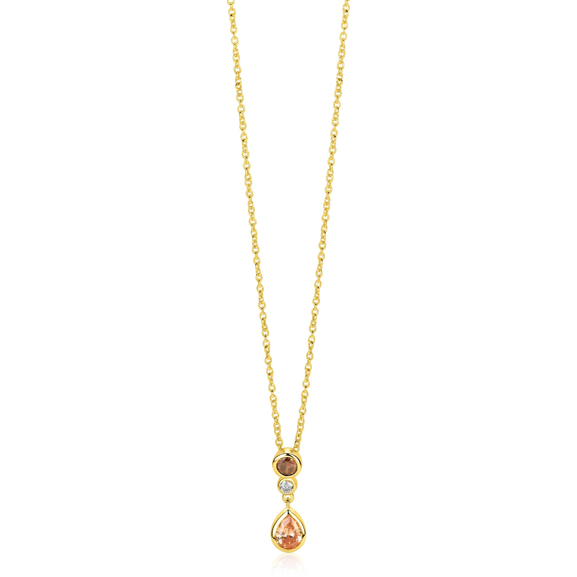 Zinzi zilver verguld collier met kleurrijke hanger, kleuren champagne, bruin en wit ZIC2900