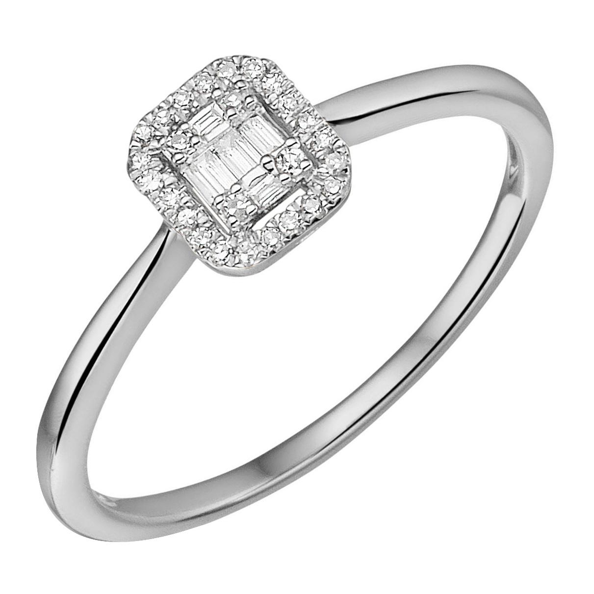 De Pas Diamonds witgouden ring Halo Cluster met Baguette.  26-0.05/5-0.04 crt H si