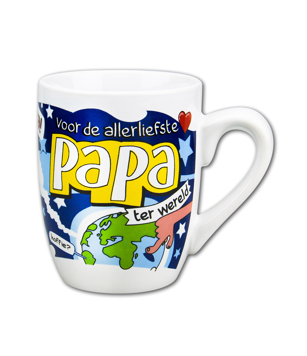 De Cartoonmok - Papa is een leuk en origineel cadeau voor de allerliefste papa. Deze keramische mok is voorzien van een grappige cartoonafbeelding en de tekst &ldquo;Papa&rdquo;, waardoor hij perfect geschikt is om je vader op een bijzondere manier te verrassen.

Dankzij de herkenbare cartoonstijl en vrolijke uitstraling is deze papa mok een echte eyecatcher. Ideaal als cadeau voor een verjaardag, als bedankje of tijdens Vaderdag. Een praktisch cadeau waar iedere vader dagelijks van kan genieten tijdens een kop koffie of thee.