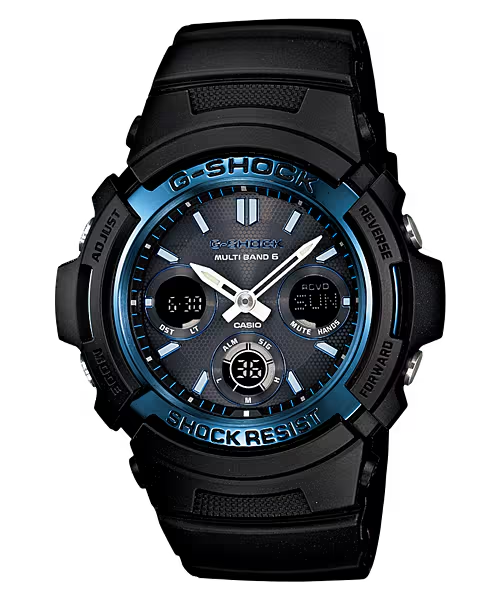 Casio heren horloge zwart blauwe details AWG-M100A-1AER