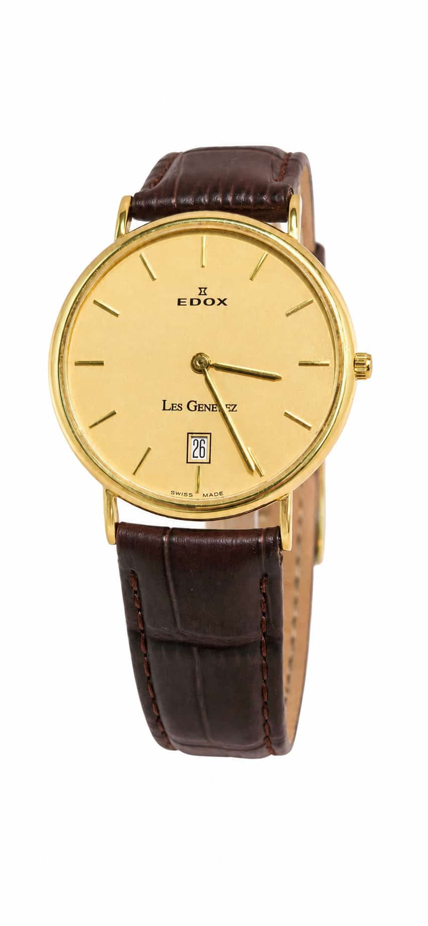 Gouden heren horloge met bruin leren band