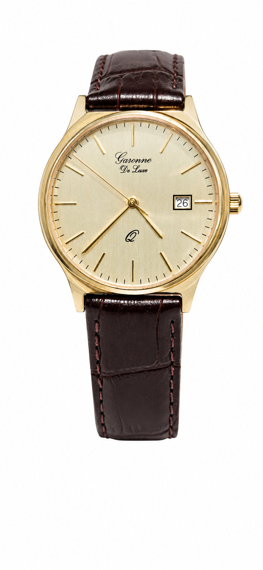 Gouden heren horloge bruin lederen band