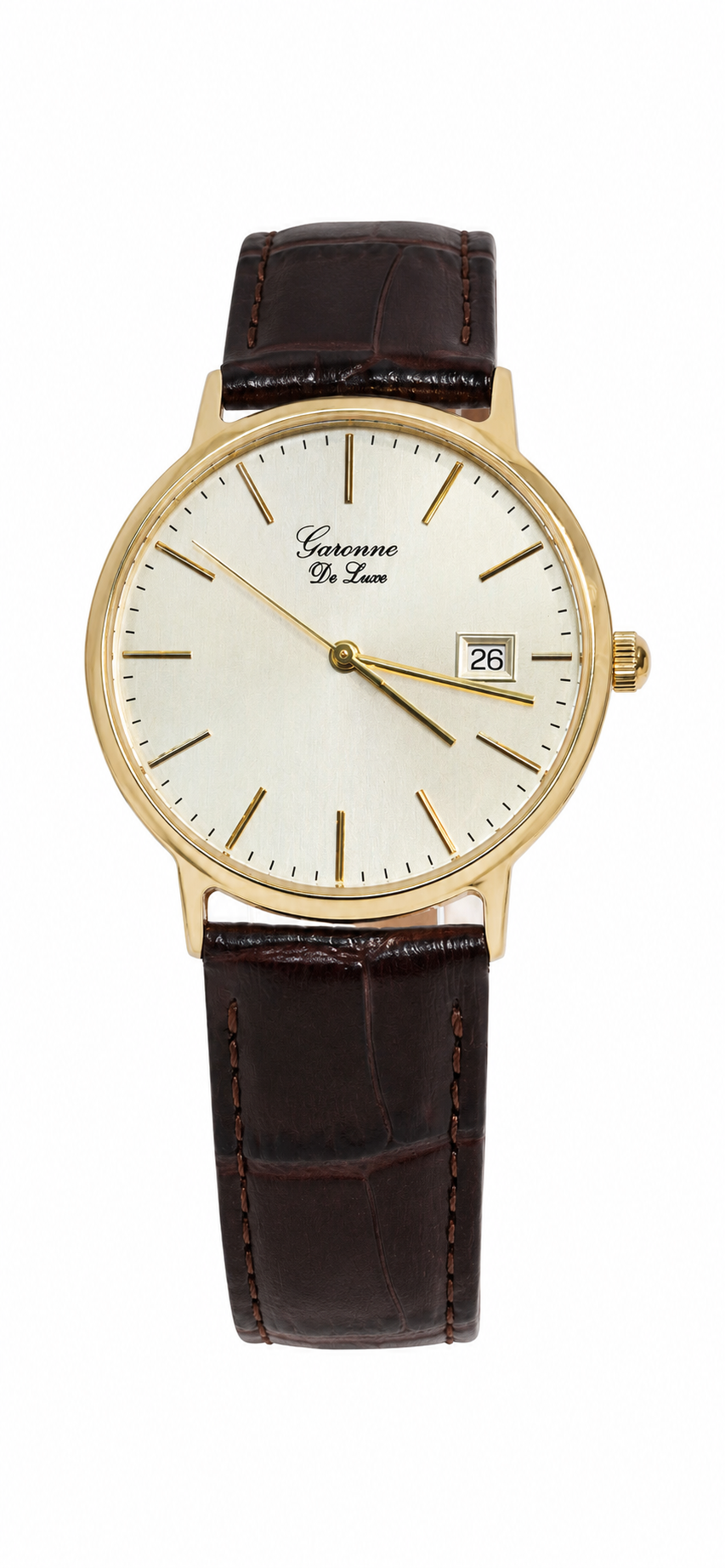 Gouden heren horloge bruin lederen band