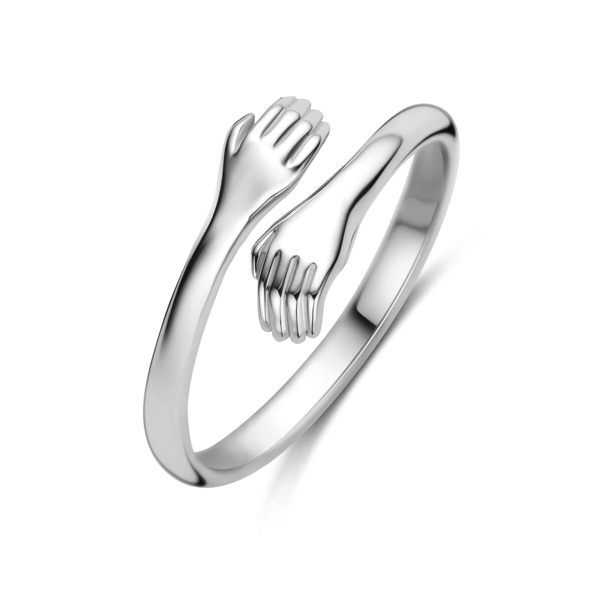 Gerhodineerd 925 zilveren ring met een breedte van 9mm. Het symboliseert een knuffel.