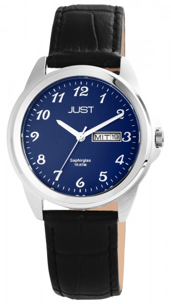 Die Just Watch HAU Lederband Quarz, Modellnummer JU20125-003, besticht durch ihr rundes Design mit einem 40 mm Geh&auml;use und einem schwarzen Lederarmband. Sie verf&uuml;gt &uuml;ber eine blaue Zifferblattfarbe mit arabischen Indizes, Saphirglas und eine Wasserbest&auml;ndigkeit von 100 m. Tragbar ist diese analoge Armbanduhr sowohl bei Gesch&auml;ftstreffen als auch zu legeren Anl&auml;ssen.