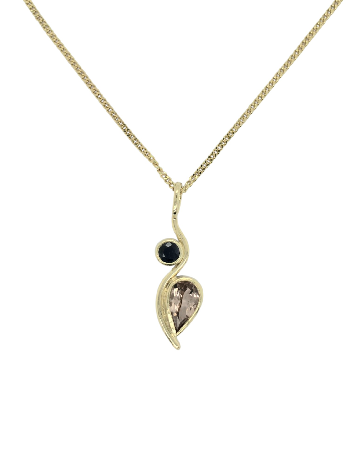 14kt gouden hanger met saffier en Toermalijn