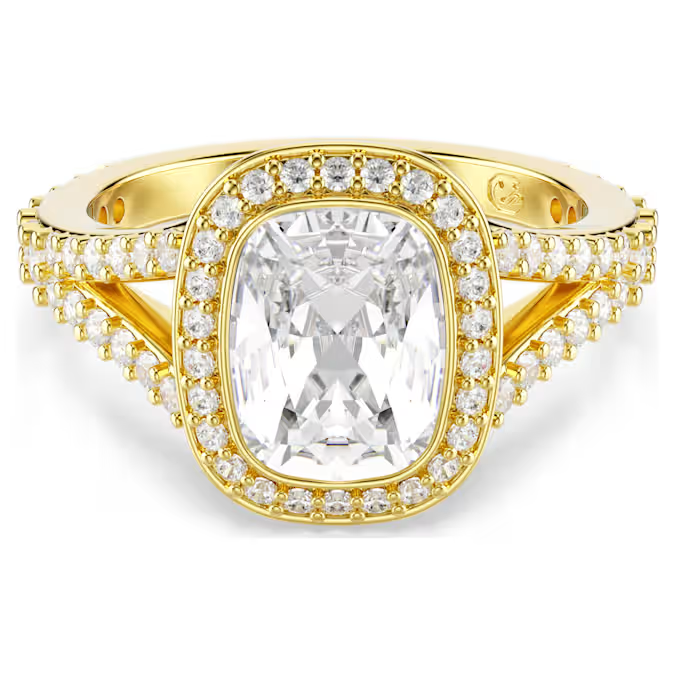 Deze stralende ring heeft een helder kristal in het midden, uitgevoerd in een langwerpige Cushion-slijpvorm en omringd door glinsterende pav&eacute;. Het is een prachtig voorbeeld van Swarovski&rsquo;s meesterschap van licht. Draag de ring wanneer je je look net een beetje extra glans wilt geven. De Una Angelic-lijn brengt een hypnotiserende beweging en weergaloze halo&rsquo;s tot leven, wat zorgt voor een prachtig lichtspel dat je gewoon moet zien om te geloven.

Artikelnr.: 5762628
Collectie: Una
Materiaal: Kristallen, 18k gouden afwerking, Cubic zirconia
Kleur: Wit