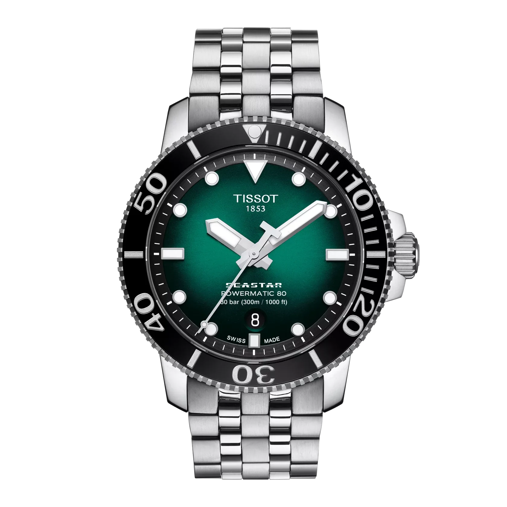 De Tissot Seastar 1000 T1204071109101 is een stijlvolle horloge van 43mm met automatisch Zwitsers uurwerk. Gemaakt van hypoallergeen roestvrij staal met saffierglas, biedt het waterdichtheid tot 300m. De groene wijzerplaat en zilverkleurige band maken het ideaal voor zowel dagelijks gebruik als duikavonturen. Draag het met casual of formele outfits. 