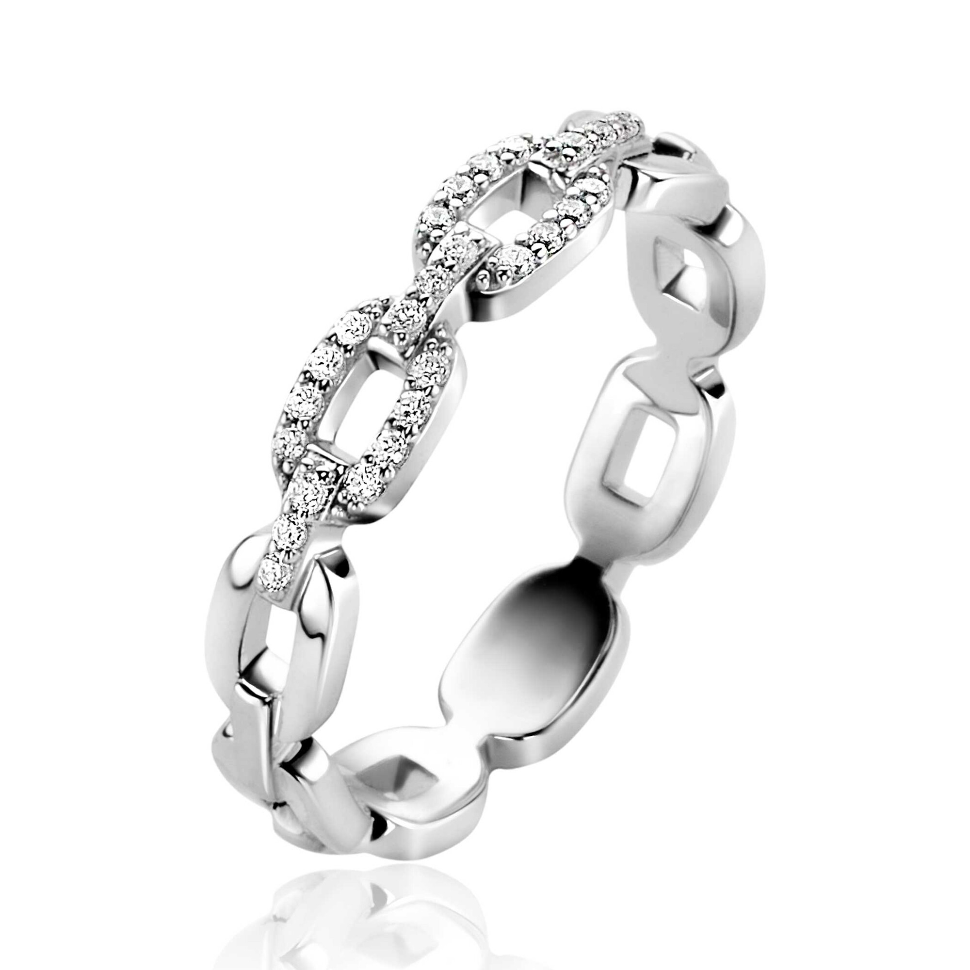 ZINZI zlv. ring open schakels bezet met zirc. mt.60