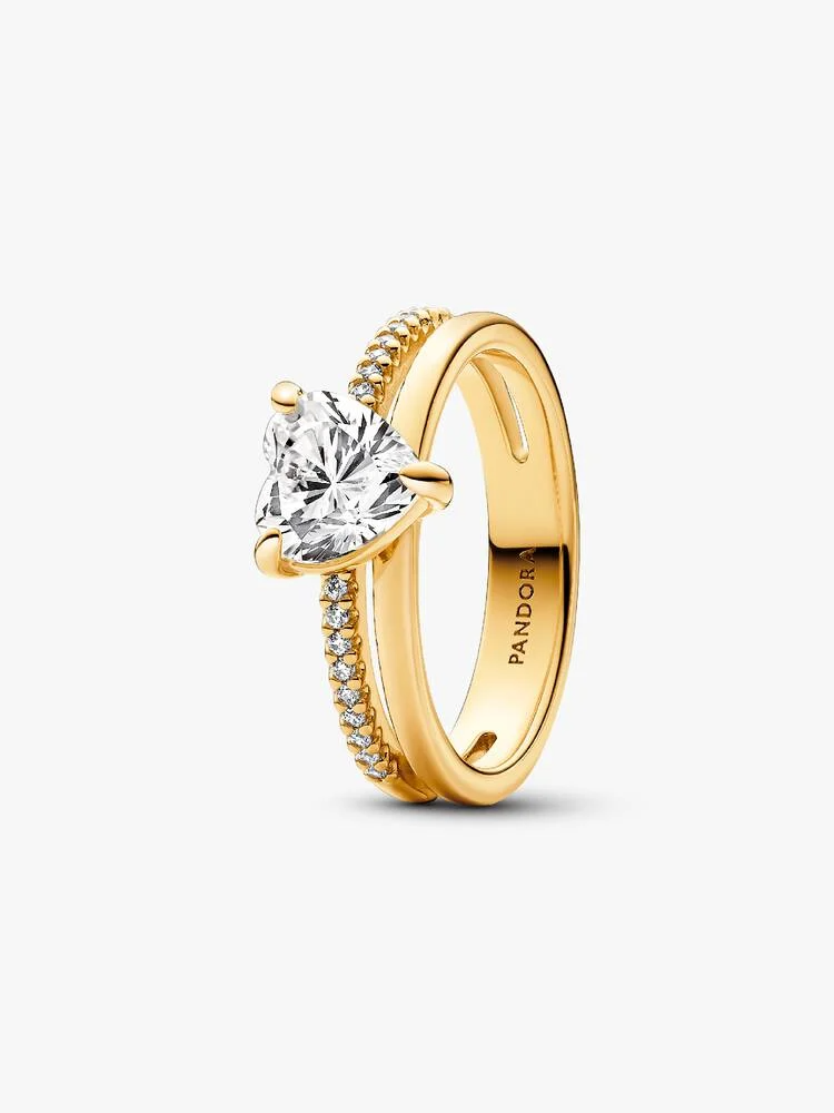 Heart 14k goldplated ring with clear cubic zirconia