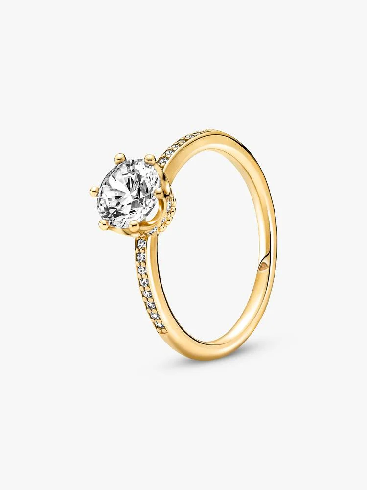 Crown 14k goldplated ring with clear cubic zirconia