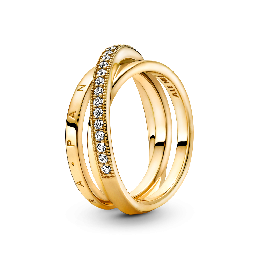 Pandora logo 14k goldplated ring with clear goldplated ring with clear cubic zirconia