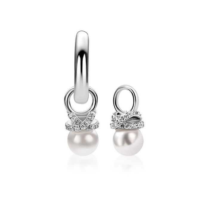 ZINZI ZICH2863 zilver oorbedels parel met zirconia's in X vorm