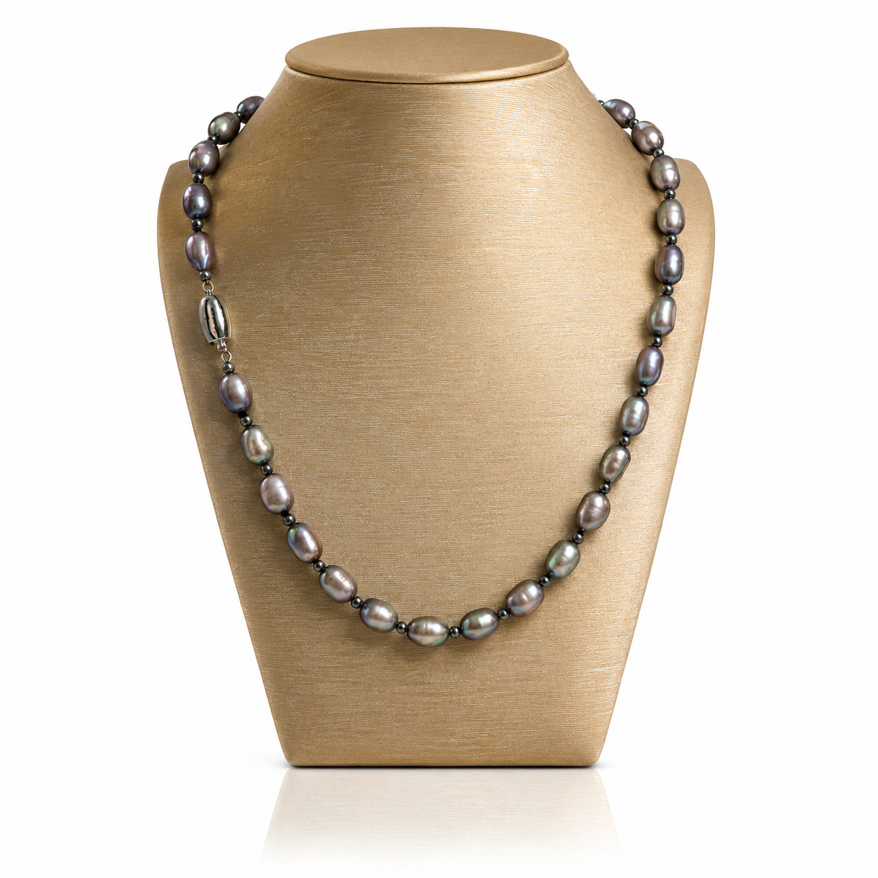 Parelcollier ovaal zwart iridescent 42 cm | CPK-689